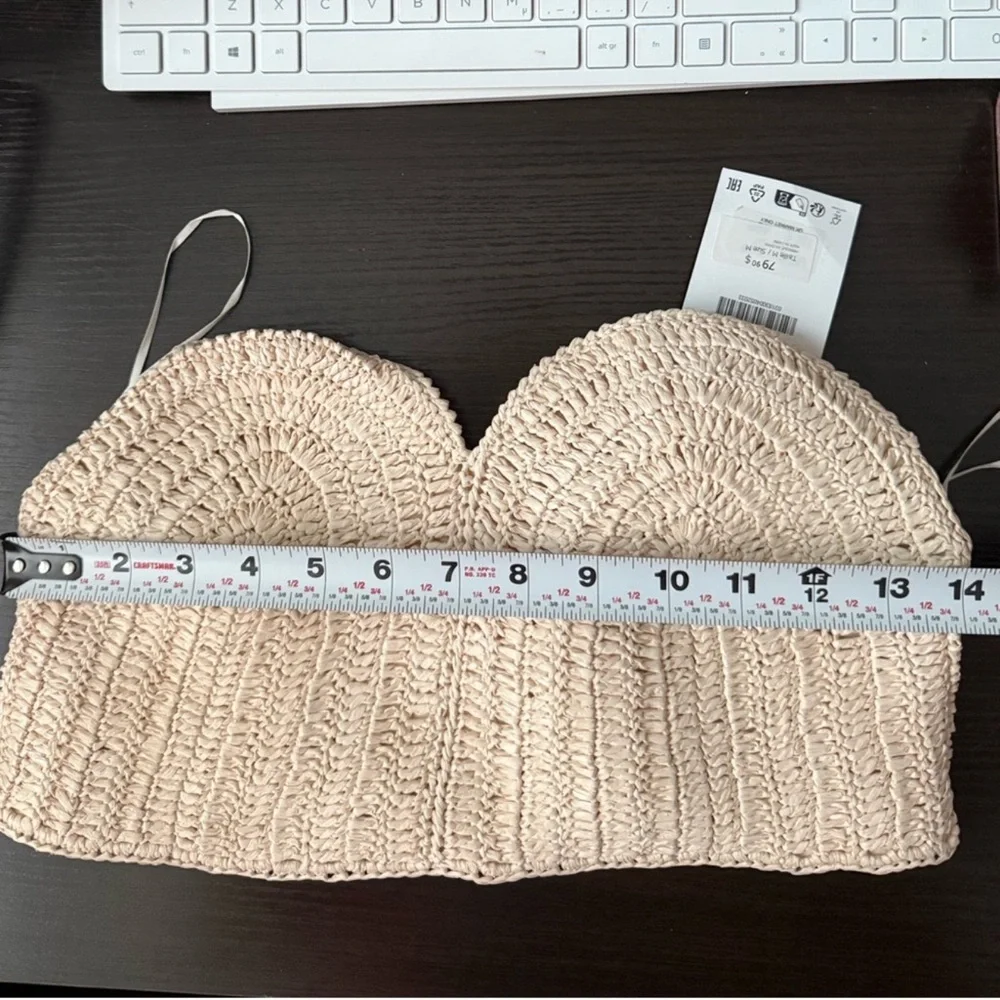 Zara Black Crocheted Strapless Crop Top - Picture 8 of 9